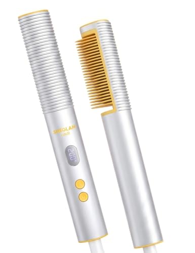SHEGLAM Straightener Brush for Thick Hair, 3D Ionic Hair Straightening Brush with 24K Gold Heated Comb, Anti-Scald Design, 60s Fast Heat-Up, Auto-Off, Frizz Control, Sleek & Smooth Styling