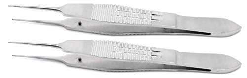 2 Pcs Castroviejo Forceps 4" Suture Tying Surgical 0.3mm & 0.5mm 1x2 Premium Instruments