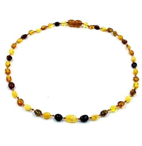 Adult Baltic Amber Necklace (Unisex) - Natural Handmade Amber Beads Jewellery (Olive Multi)