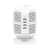 Power Strip Tower TESSAN Surge Protector 8 AC Outlets with 4 USB Ports Charging Station Long Extension Cord 10 Feet, Widely Spaced Multi Outlets, Circuit Breaker Safeguard for Home Office Dorm Room