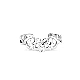 Bling Jewelry Flower Midi Ring Heart Toe Rings 925 Silver Adjustable