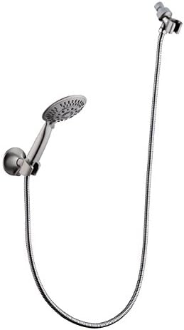 BRIGHT SHOWERS Rain Shower Head with Dual Shower Holder 5 Spray settings hand shower sets and 5 feet stainless steel hose in Brushed Nickel
