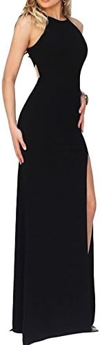 Wemarry Halter Top Keyhole Back Spandex Mermaid Evening Dress Long for Women with Slit Black Size 0