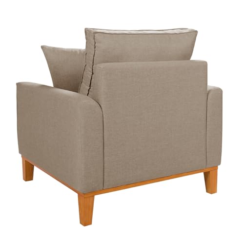 Poltrona Decorativa Beny Fixa Living Linho Para Sala Cadeira Recepção Escritório Base de Madeira (Bege)