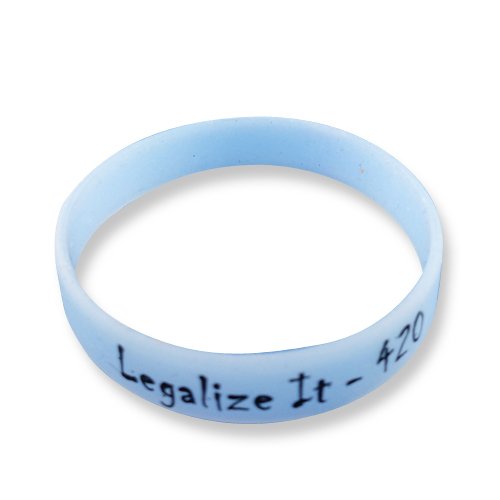 EKNA Silicone Armband glows green at night with Text Wristband Glow in the Dark Silicone Bracelet, light blue, Legalize It - 420