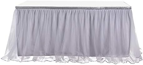 14 ft Grey Table Skirt With Silver Sequin Tulle Table Skirt for Bridal Shower Wedding Baby Shower Birthday Party