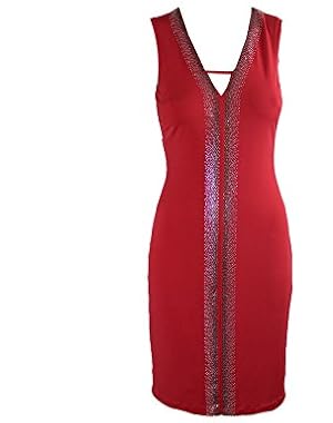Calvin Klein Women's Rhinestone V-Neck Sheath Dress Red 2
