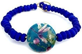 1 7.5" blue beaded dragon fly bracelet