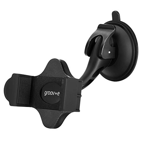groov e Window Mount - Universal Phone Holder & Car Cradle for Mobile Devices - Windscreen Mounting Secure Suction Cup, Padded Phone Grip, Adjustable Arm - 3.5-6.3 Inch Device Support - Black