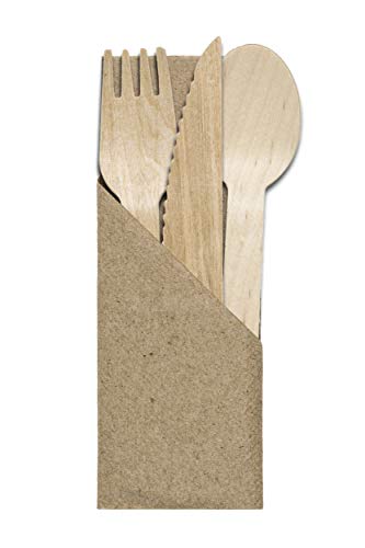 Bamboo -X Utensils Disposable Wooden Cutlery Set 252 Count: 50 Forks 50 Spoons 50 Knives 50 Compostable Brown Napkins 50 Bamboo Toothpicks 2 Biodegradable Trash Bags - Eco Friendly Utensils Set - Thumbnail 4