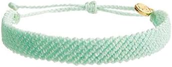 Pura Vida Flat Braided Seafoam Bracelet - Handcrafted with Gold-Coated Copper Charm - Wax-Coated, 100% Waterproof