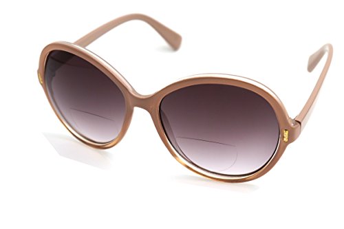 ColorViper Vintage Women CatEye Round Rx Optical Reading Sun Readers Oversized (shiny beige brown fade/sun Bifocal lenses, 2.00)