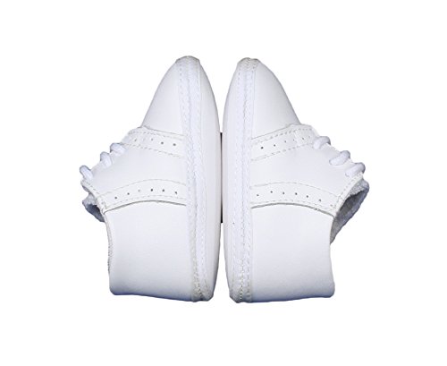 Baby Boys All White Genuine Leather Saddle Oxford Crib Shoe with Perforations - 4