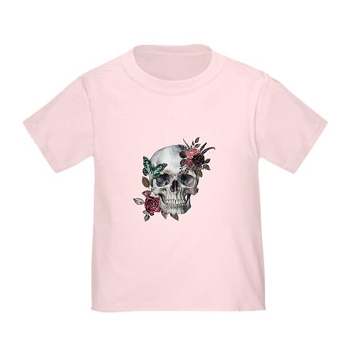 CafePress Halloween Boho Burgundy Dark Floral Skull T Shirt Cute Toddler Graphic Tee, 100% Cotton