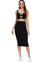 Verdusa falda de lápiz con cintura elástica, casual, a rayas, para dama