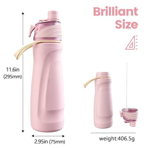 magcheer 750ml Insulated Metal Spray Water Bottle | Stainless Steel Water Bottle with Spray Mist | Leakproof Misting Drinking Bottle for Cycling Hiking Outdoor Sport Hydration Cooling(Pink)