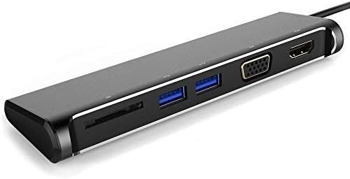 USB C Hub Multiport Adapter - 5 in 1 Portable Aluminum Dongle with 4K HDMI and VGA Output, 2 USB 3.0 Ports, SD/Micro SD Card Reader for MacBook Pro, XPS More Compatible with Type C Thunderbolt 3 ports