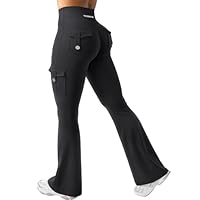 YEOREO CoreFlex Women Workout Flare Leggings with Pockets Hidden Scrunch High Waisted Cargo Gym Yoga No Front Seam Leggings