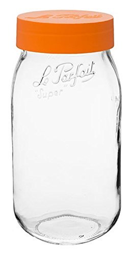 Le Parfait Screw-Top Glass Canning Mason Super Jar With Orange Plastic Lid,2 Liter