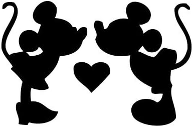Mickey And Minnie Mouse Kissing Car Truck Vinyl Decal Art Wall Sticker USA Disney Fun Adorable Cute Love Heart Sweet Cool Classic 6" inches (black)