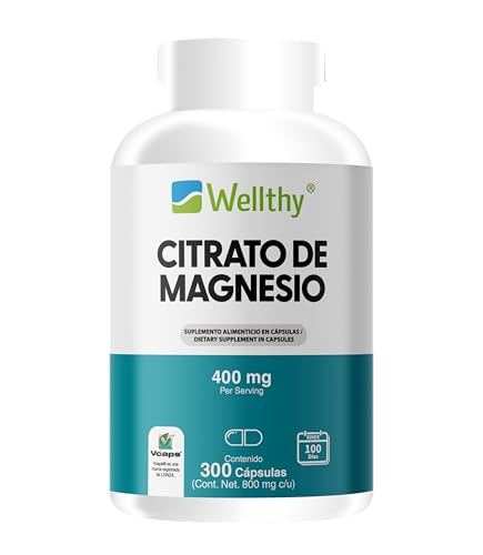 Wellthy Citrato de Magnesio Premium 300 Cápsulas 400mg. 100% Natural, Cápsulas Veganas, 100 Días de Consumo.