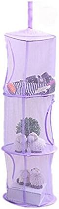 Homecube 3 Compartments Hanging Mesh Storage Basket Organizer, Toy Storage Cage, Collapsible (Purple)