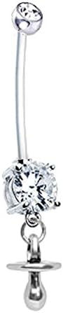 Pregnancy Belly Button Ring Silvertone BABY PACIFIER 14g BioFlex Navel Piercing Maternity Body Jewelry