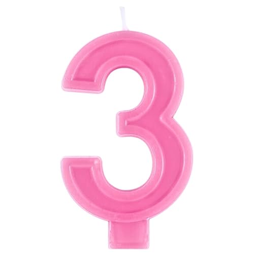 Unique 11793 - Birthday Candle - 9 cm - Raised Border Shape - Number 3 - Pink Colour - 1 Count (Pack of 1)