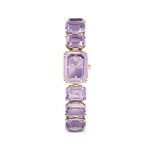 Uhr, Violette, Analoge Armbanduhr mit Armband im Oktagon-Schliff, Champagne-Vergoldetem Finish und Edlen Kristallen, Armbandlänge: 12.5-19 cm, Armbandbreite: 1.4 cm