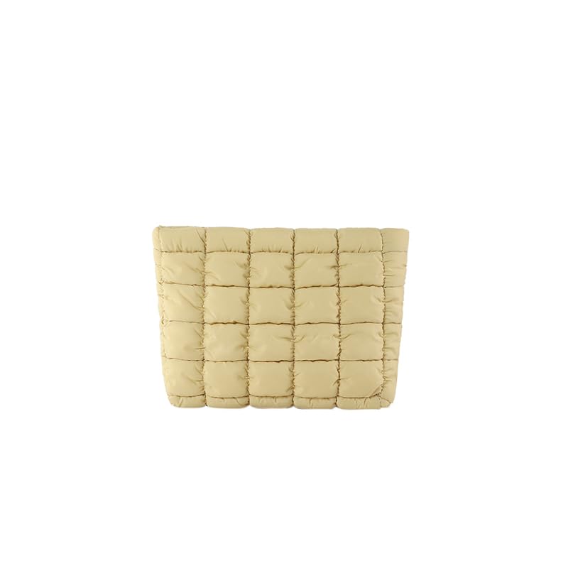 HFLZBRO Puffy Quilted Makeup Bag, Travel Cosmetic Bag for Women, Toiletry Organizer Pouch, Clutch, Khaki — image 1