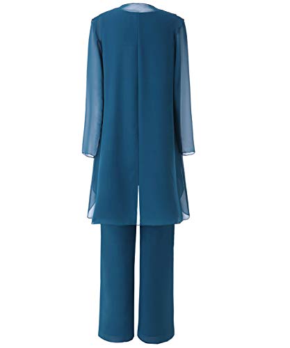 Pretygril-Frauen-3-Stck-Chiffon-Kleid-fr-die-Brautmutter-Hose-mit-Schal-Jacke