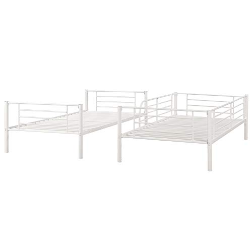 Twin Over Twin Metal Bunk Beds, Rockjame Space Saving Design Sleeping Bedroom Bunk Bed with Ladder and Safety Rail for Boys, Girls, Kids, Young Teens and Adults (White)