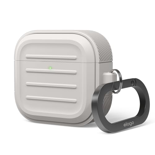 elago Armor Case Compatible with AirPods 4 Case - Compatible with AirPods 4 Case, Carabiner Included, Supports Wireless Charging, Total Protection (Stone)