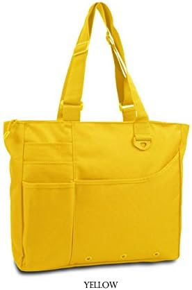 The Spoiled Office Multi Pocket Zipper Tote Bag (Bright Yellow) School or Office, Bookbag, College Bag