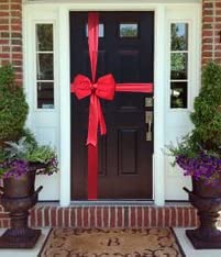 Red Satin Padded Christmas Bow Door Decoration Shop Bow with Gift Wrap Ribbons