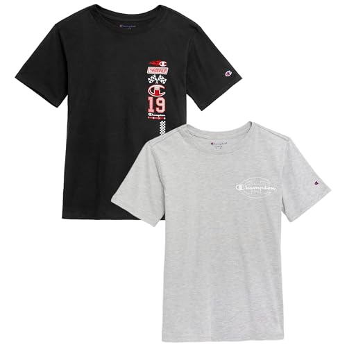 Champion Boys Tee Shirts 2 Pack Short Sleeve T-Shirts for Boys in Sizes 4-18 Bl…