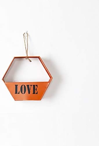 Hanging Geometric Planter Basket for Artificial flowers Display Metal Floating Pot Holder for Succulent Vine Wall-mounted Garden Décor Plant Storage Container Organizer Indoor Outdoor(Hexagon, Orange)