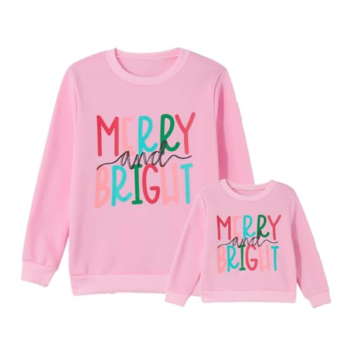 ZAXARRA Mommy and Me Christmas Outfits Letter Print Long Sleeve Sweatshirt Pullover Tops Family Matching Outfits (Kid, 3-4 Years, Christmas-Pink) at Amazon