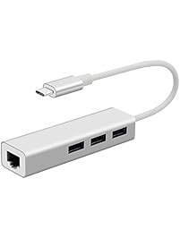 AmuseNd USB-C Hub with Type-C Ethernet Adapter Hub Splitter MacBook Converter USB Expansion for Windows (Vista / XP/ 7/ 8/ 10) - Silvery