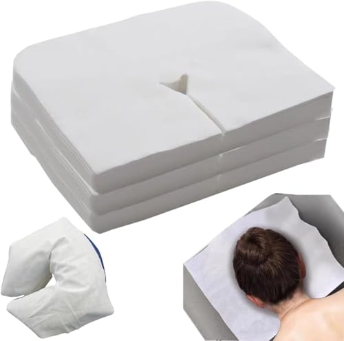 Odluzy Disposable Face Cradle Covers, Cotton Soft Non-Sticking Massage Face/Headrest Covers for Massage Tables/Chairs Beauty Spa Salon Bed, 14.6 x 10.6 inch (White, 100pcs)