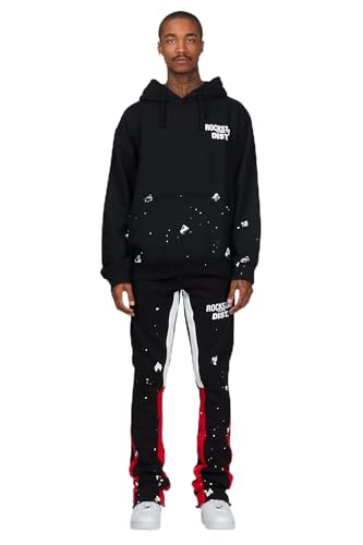 ROCKSTAR ORIGINAL Men's Raffer Black/Red Hoodie/Stacked Flare Pant Set | size: Small at Amazon
