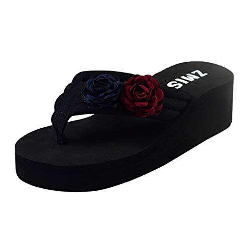 Flat Sandals Fashion for Women,FAPIZI Fashion New Flower Clip Toe Flip Flops Non-Slip Wedges Beach Slippers Red - Thumbnail 5