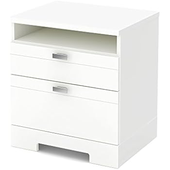 South Shore Reevo 2-Drawer Nightstand, Pure White with Matte Nickel Handles
