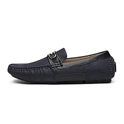 Bruno Marc Men's Santoni-05 Navy Penny Loafers