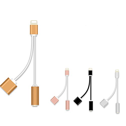 2 in 1 Earphone Converter Audio Data Charge Cable,Charging Port Cord Line for iPhone 7/ 7plus Lightning to 3.5mm Jack Audio Aux Port Headphone Cable Adapter IOS10.3 System (Silver)
