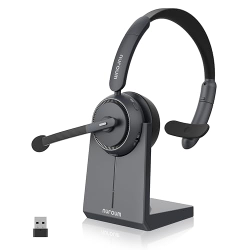 Nuroum HP31S(3rd Gen) Wireless Bluetooth Headphones with Microphone for PC, USB Dongle/Charging Base/V5.4/45H Duration/Silent Mode, Headphones with AI Microphone Cancellation for CallCenter/Teams/Office