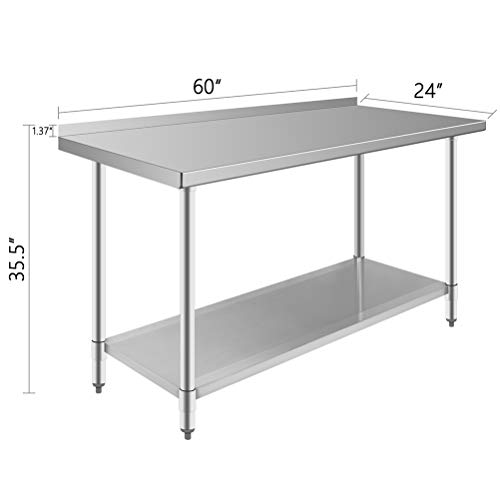 Stainless Steel Table 60" x 24" with Backsplash Commercial Work Table
