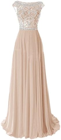 Promshow Women's Luxury Rhinestones Crystals Long Evening Dress Size 8 Champagne