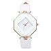 Top Plaza Women Fashion White PU Leather Wrist Watch Rhombus Rhinestone Rose Gold Case Non Scale Analog Quartz Watch