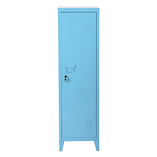 HouseinBox High Standing Locker Organizer File Storage Chest Metal Cabinet 1 Door 3 Shelves Lockable Unit Home,Office Use, Blue